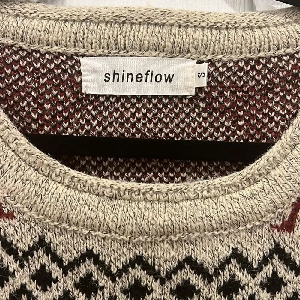 Shineflow Reindeer Patterned Knit Sweater Long Beige Red Small - Picture 6 of 13